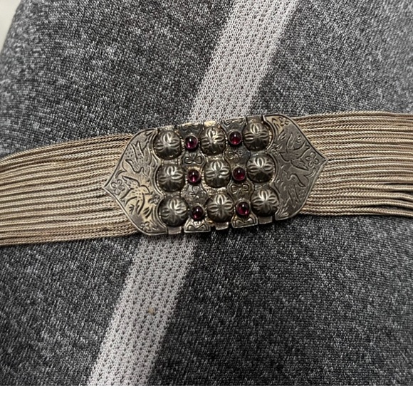 Savati Sterling Silver And Garnet Byzantine Multi Chain Bracelet - Picture 3 of 4